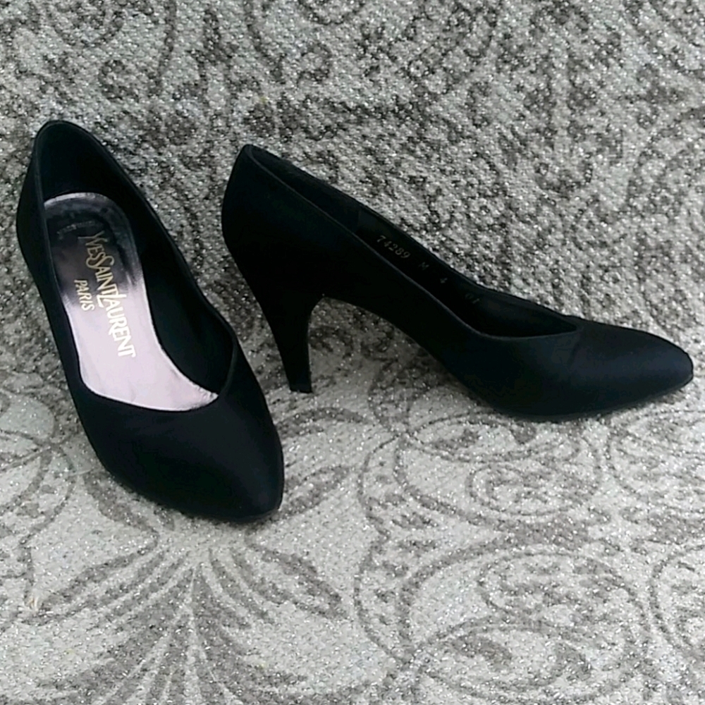 Yves Saint Laurent Paris Vintage Satin Black Dress Heels